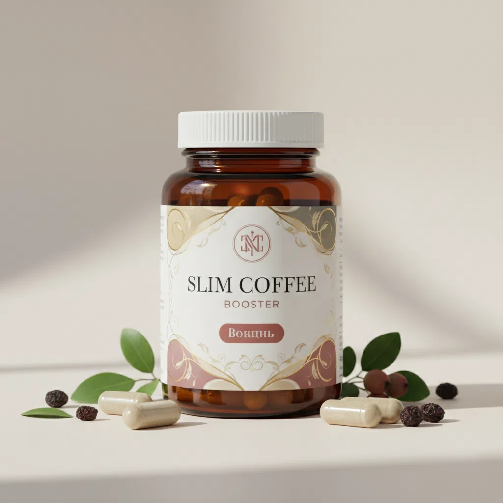 Slim Coffee Booster product box - compact square retail box with crescent moon design and gold lettering